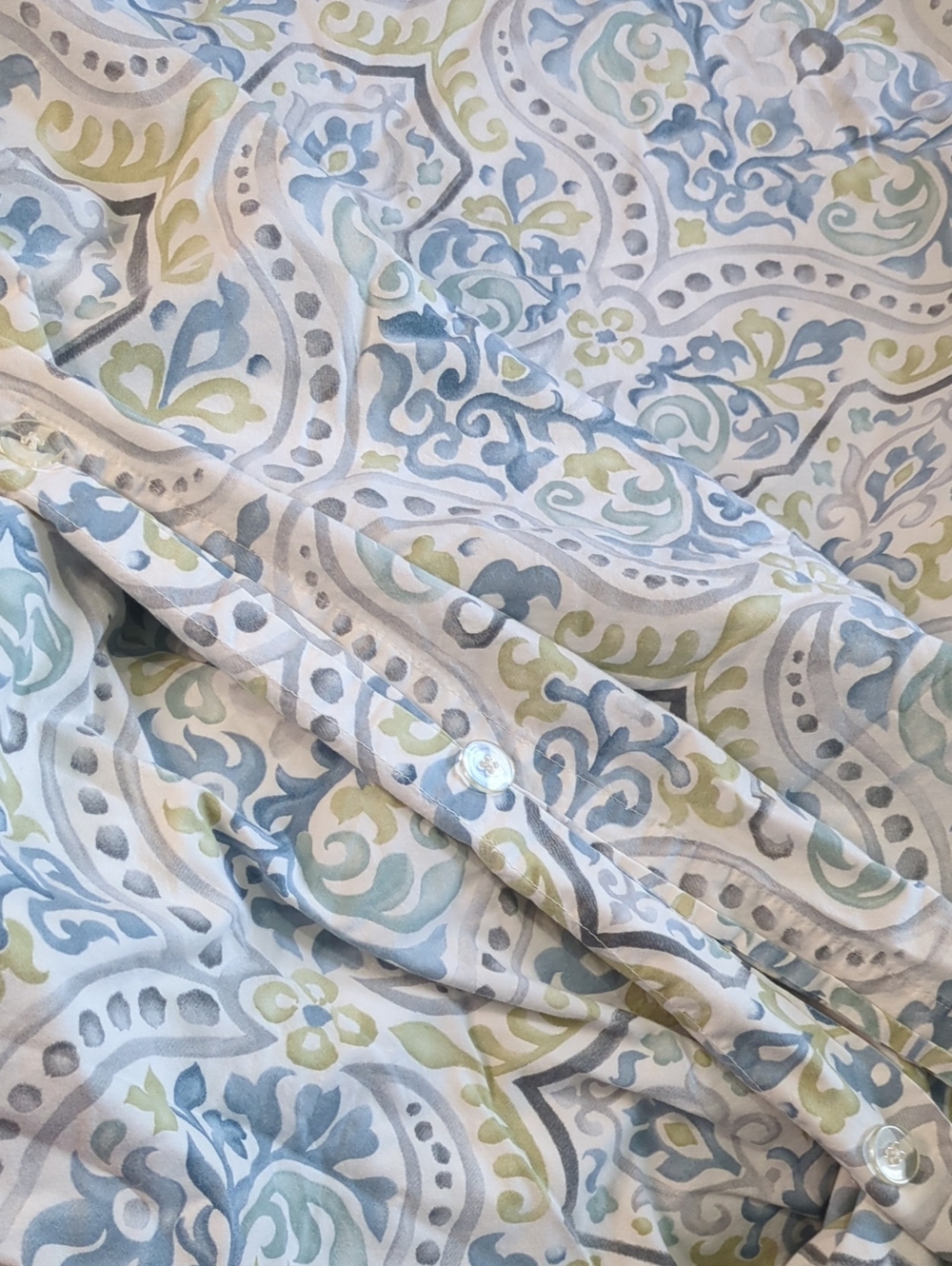 Pottery Barn King Duvet Cover 2 PCs Jessie Scroll Blue Green Organic Cotton - Picture 9 of 12